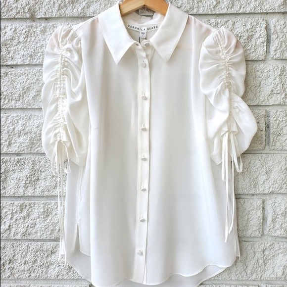 Veronica Beard Carmine Shirred Drawstring Blouse - Picture 5 of 7